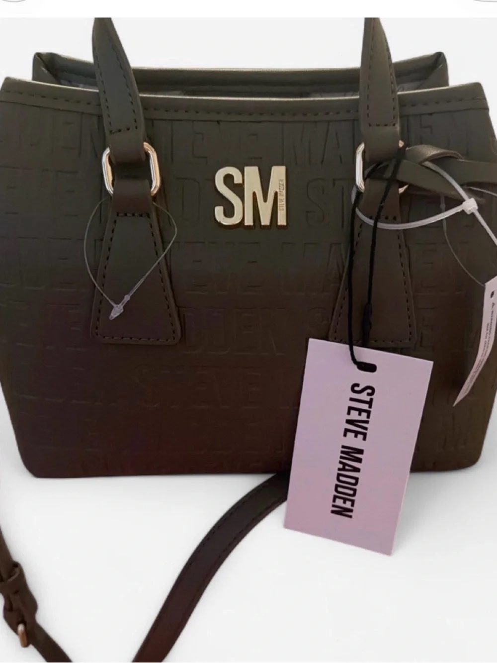 Steve Madden Olive Satchel with SM Logo and Gold Hardware